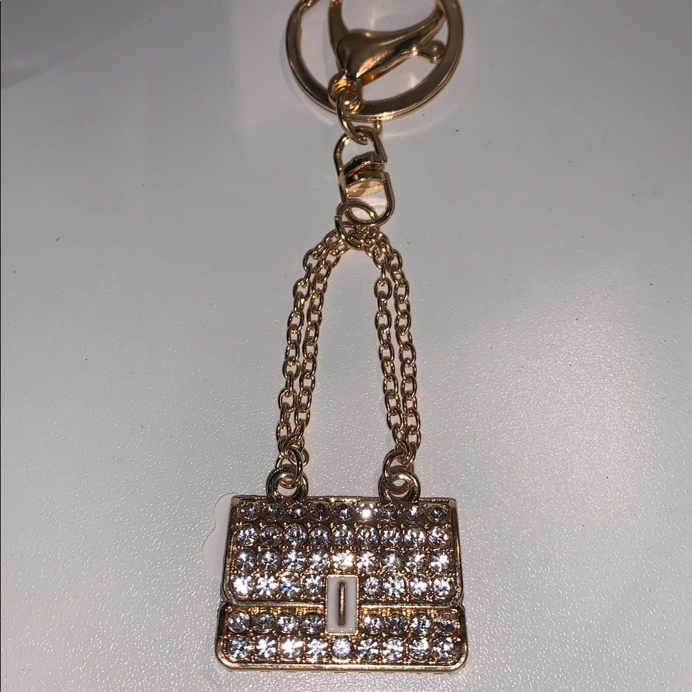 Gold bag/purse charm keychain with sparkling crystals nwt